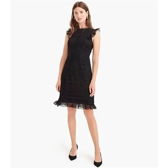 J. Crew Cap Sleeve Ruffle Dress in Mixed Lace Black Size 2 - Picture 2 of 16